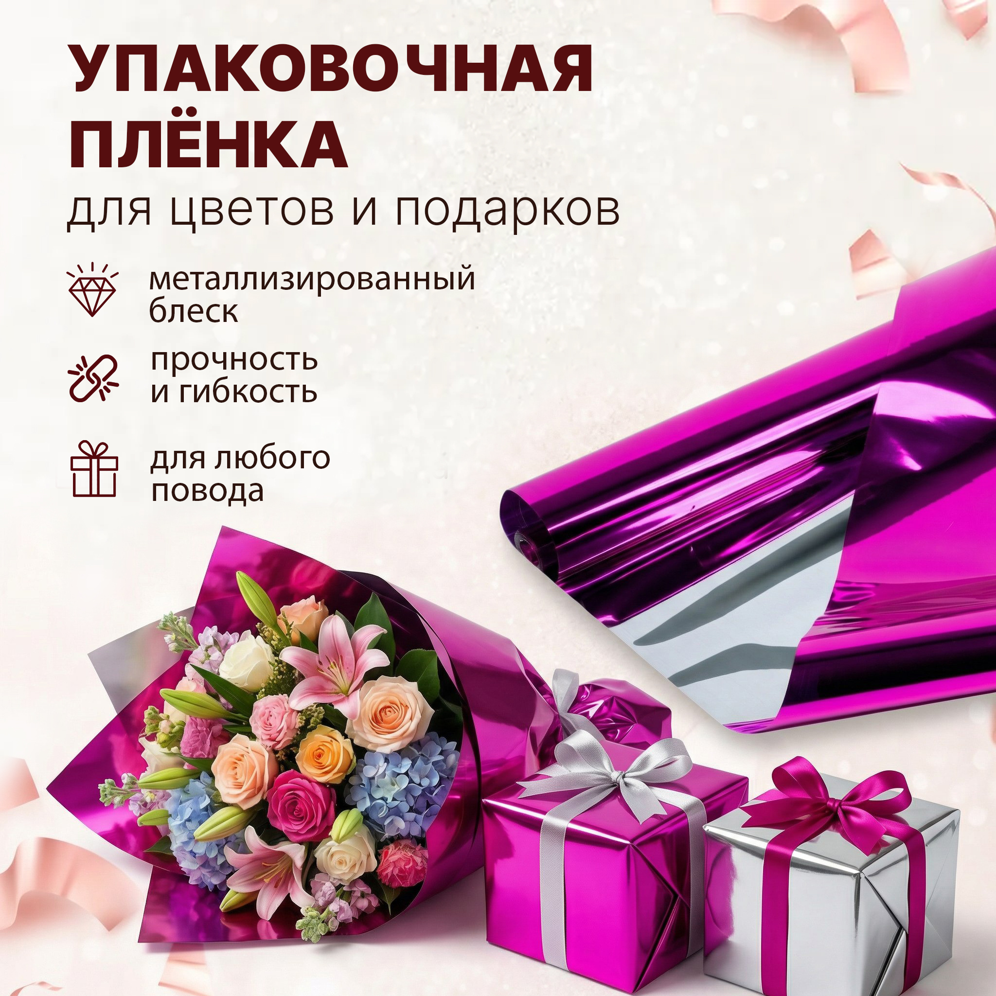 Пленка фольга цветная 700мм/7,5м/200гр 40мкм (10шт)